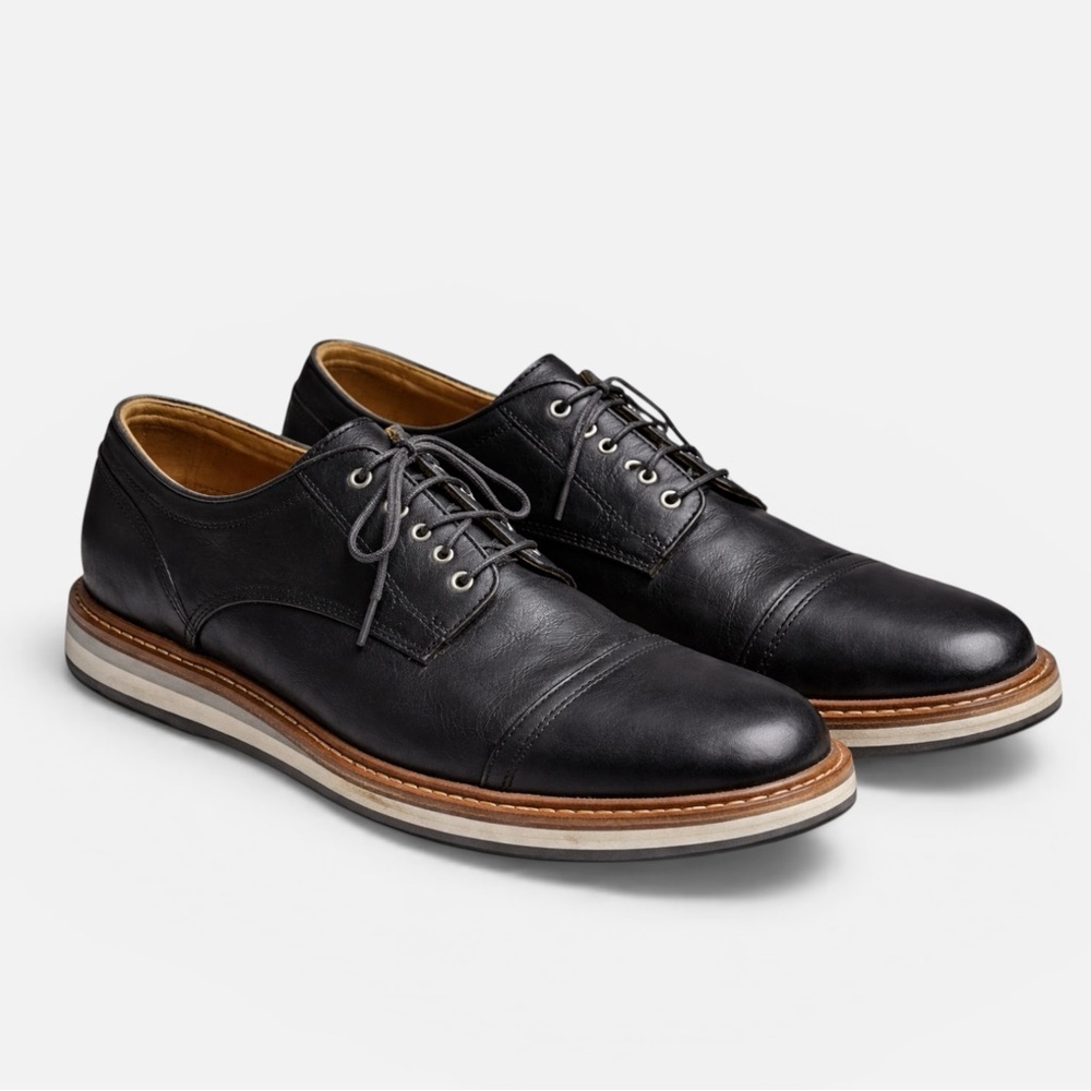 UGG Warner Oxford Mens Size 8 Black Leather Lace Up Cap Toe Shoes 1004185 Casual